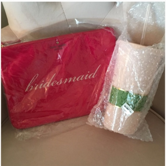 Kate spade pink bridesmaid tumbler + gia pouch nwt - Picture 7 of 7